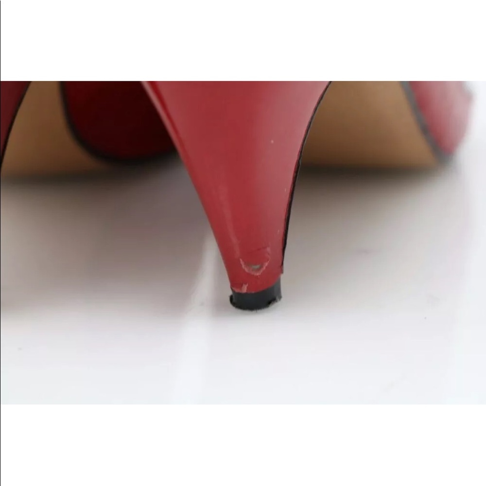 VTG Palizzio Italian Red Black Leather Suede Pointed Toe Low Kitten Heel Pump 9N - Picture 16 of 16